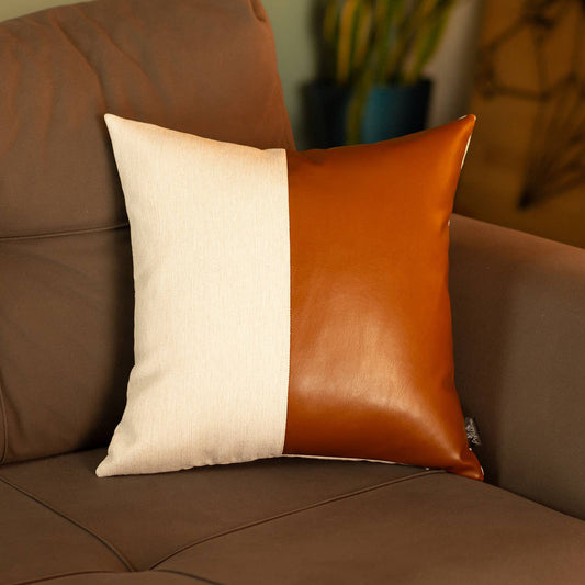 Boho Handcrafted Decorative Single Throw Pillow Cover Vegan Faux Leather Solid for Couch, Bedding