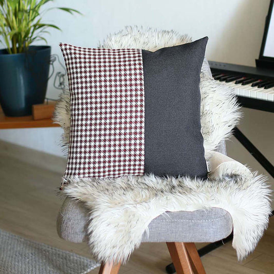 Boho-Chic Handcrafted Decorative Single Throw Pillow Cover Houndstooth Jacquard 18" x 18" Black & Red Square Pillowcase for Couch, Bedding