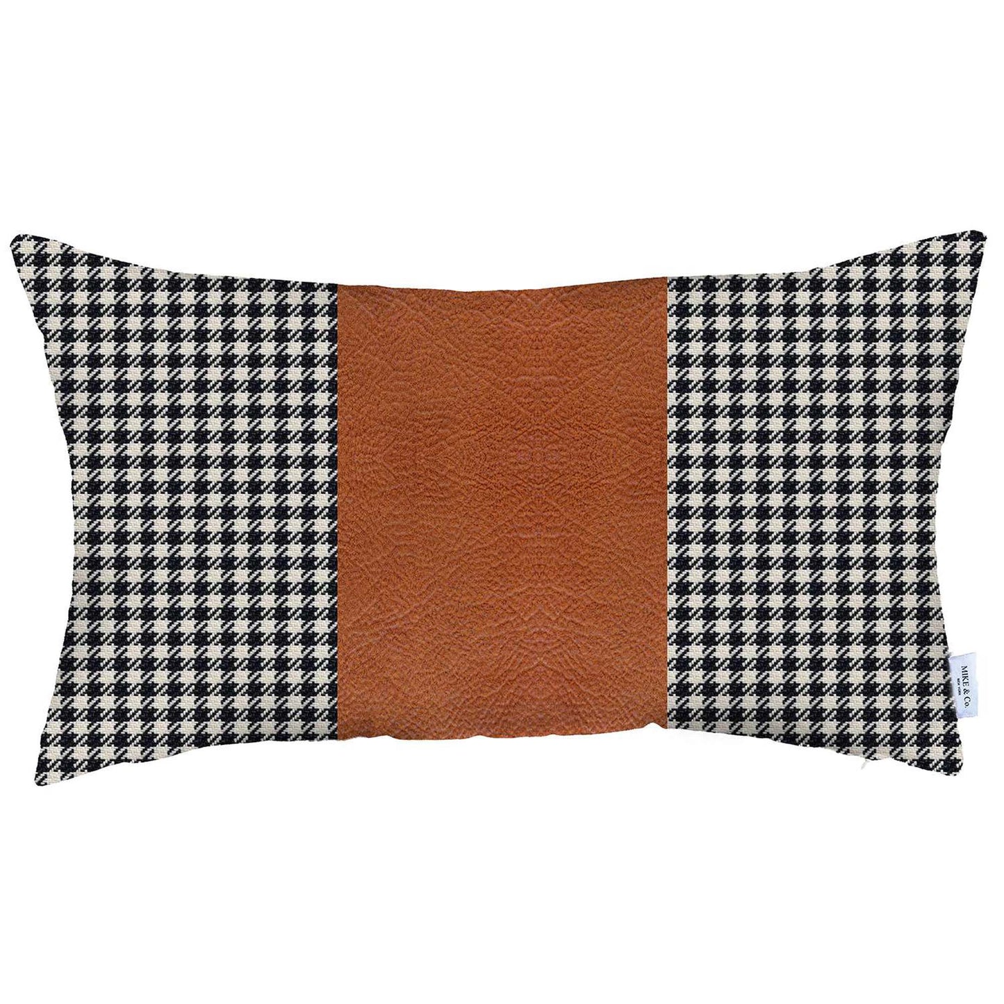 Boho-Chic Handcrafted Decorative Single Throw Pillow Cover Vegan Faux Leather Houndstooth Pillowcase for Couch, Bedding