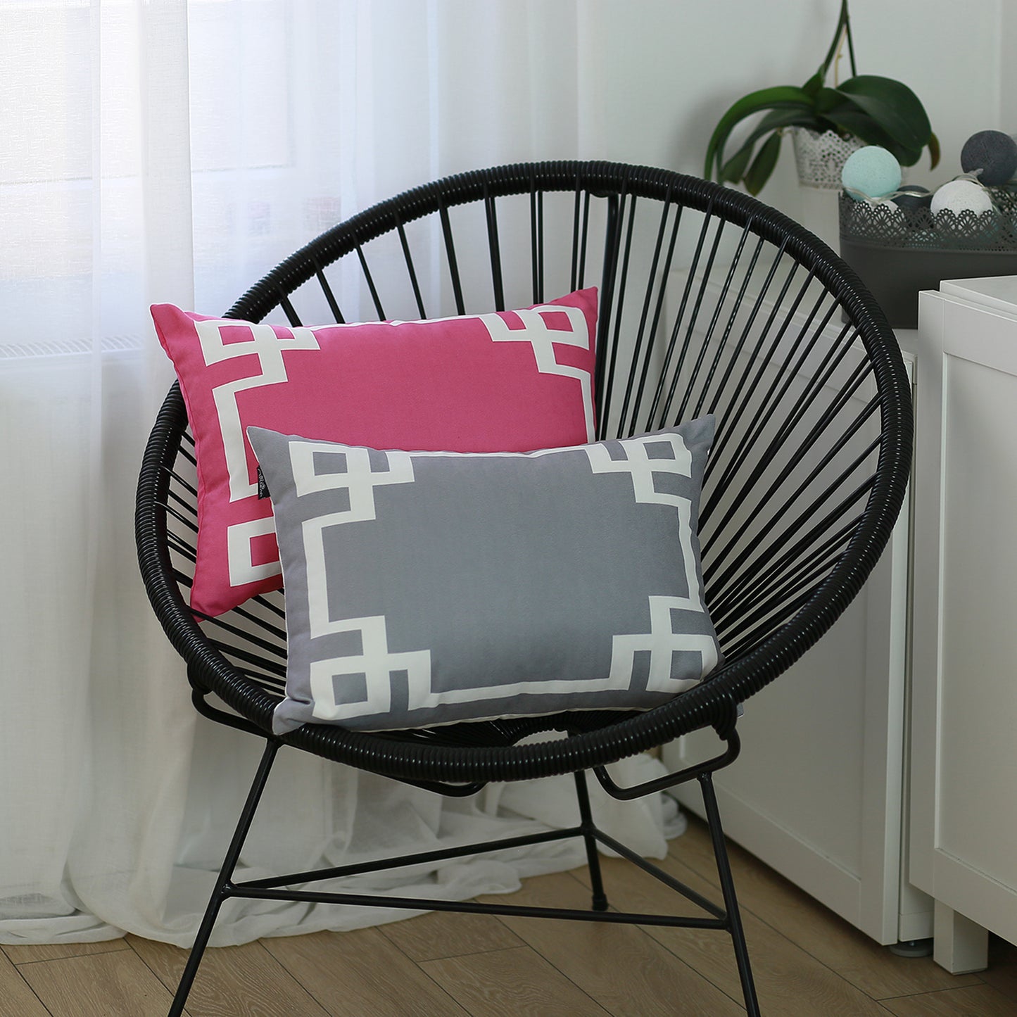 Geometric Pink&White Square 18" Throw Pillow Cover - Apolena