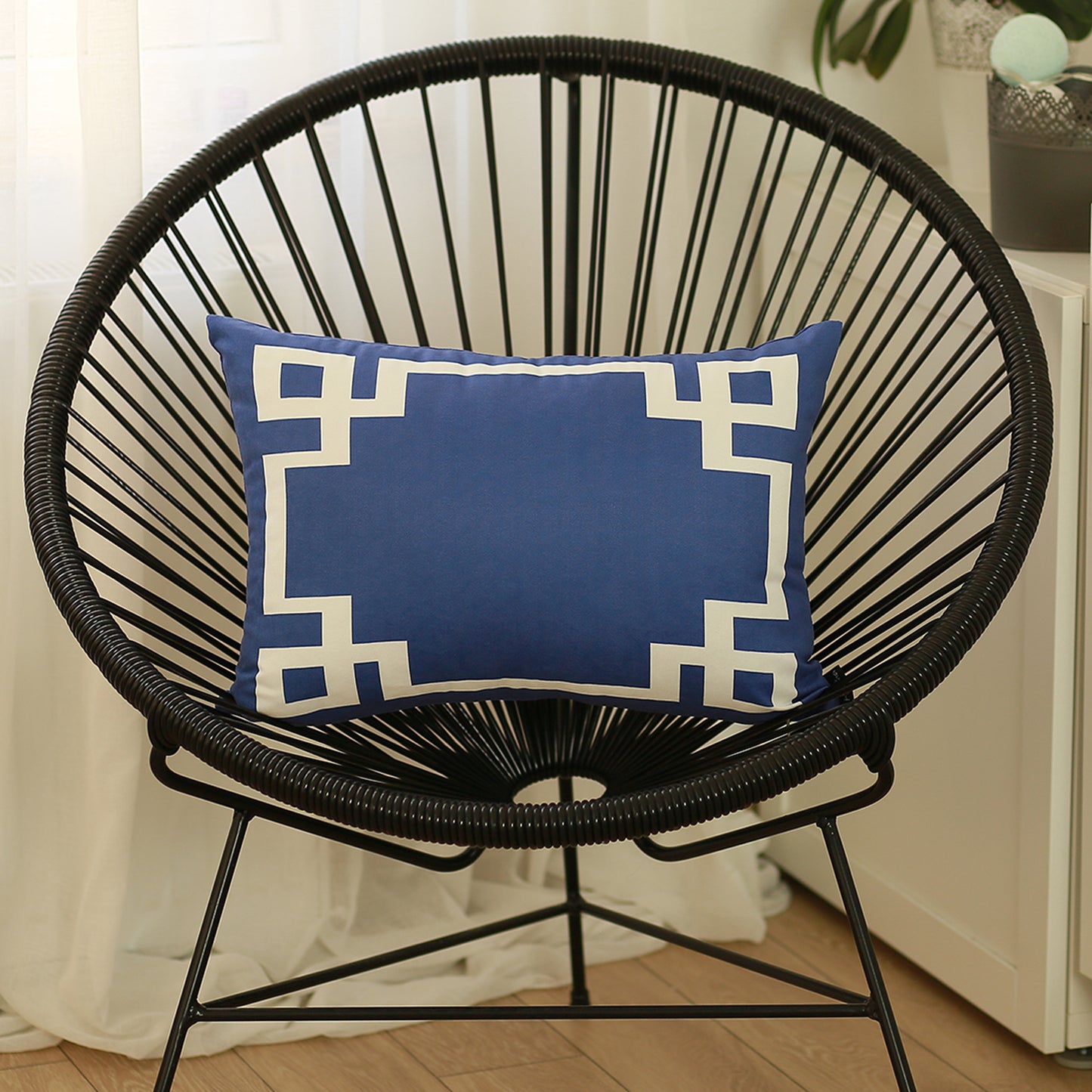 Geometric Blue&White Square Throw Pillow Cover & Insert