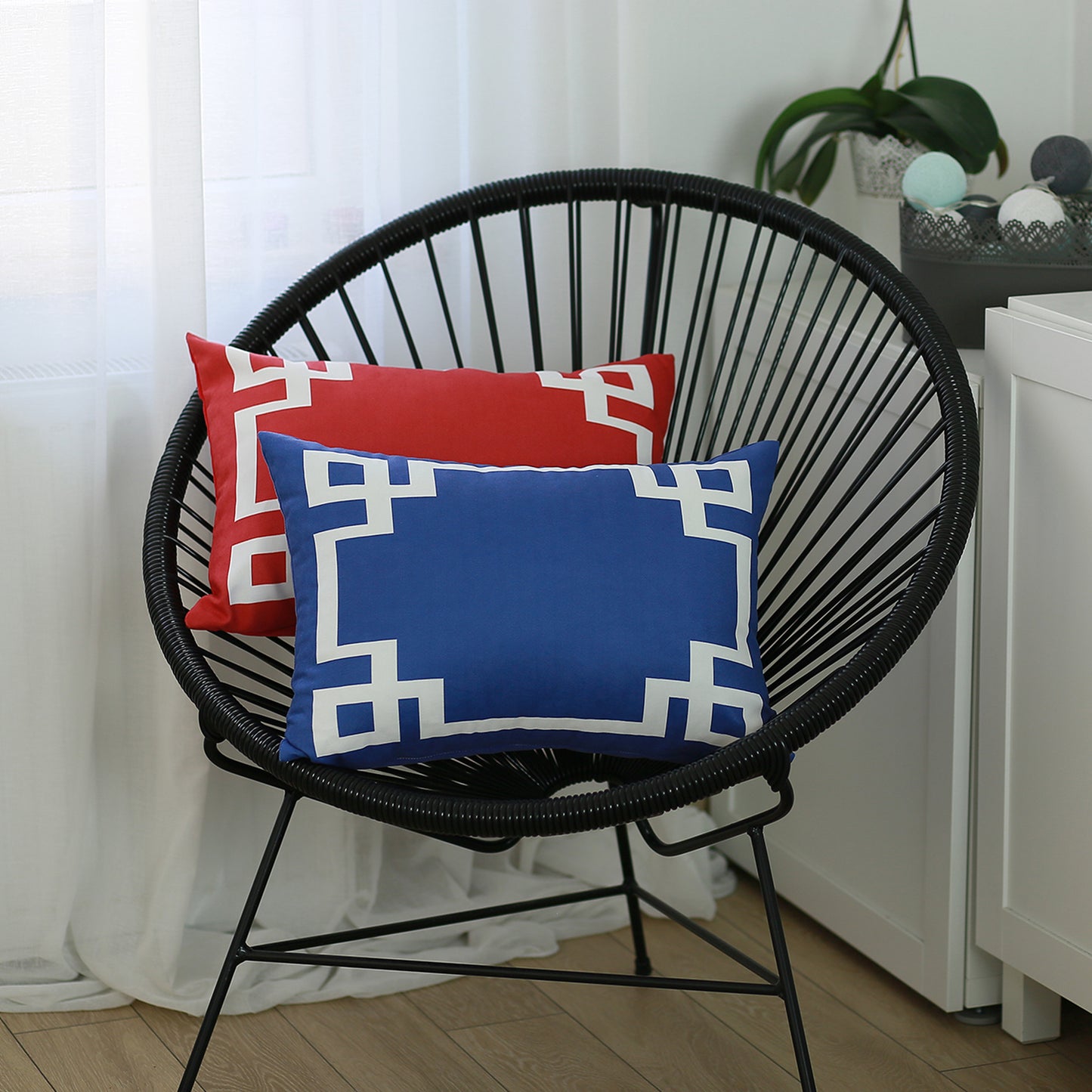 Geometric Blue&White Square Throw Pillow Cover & Insert