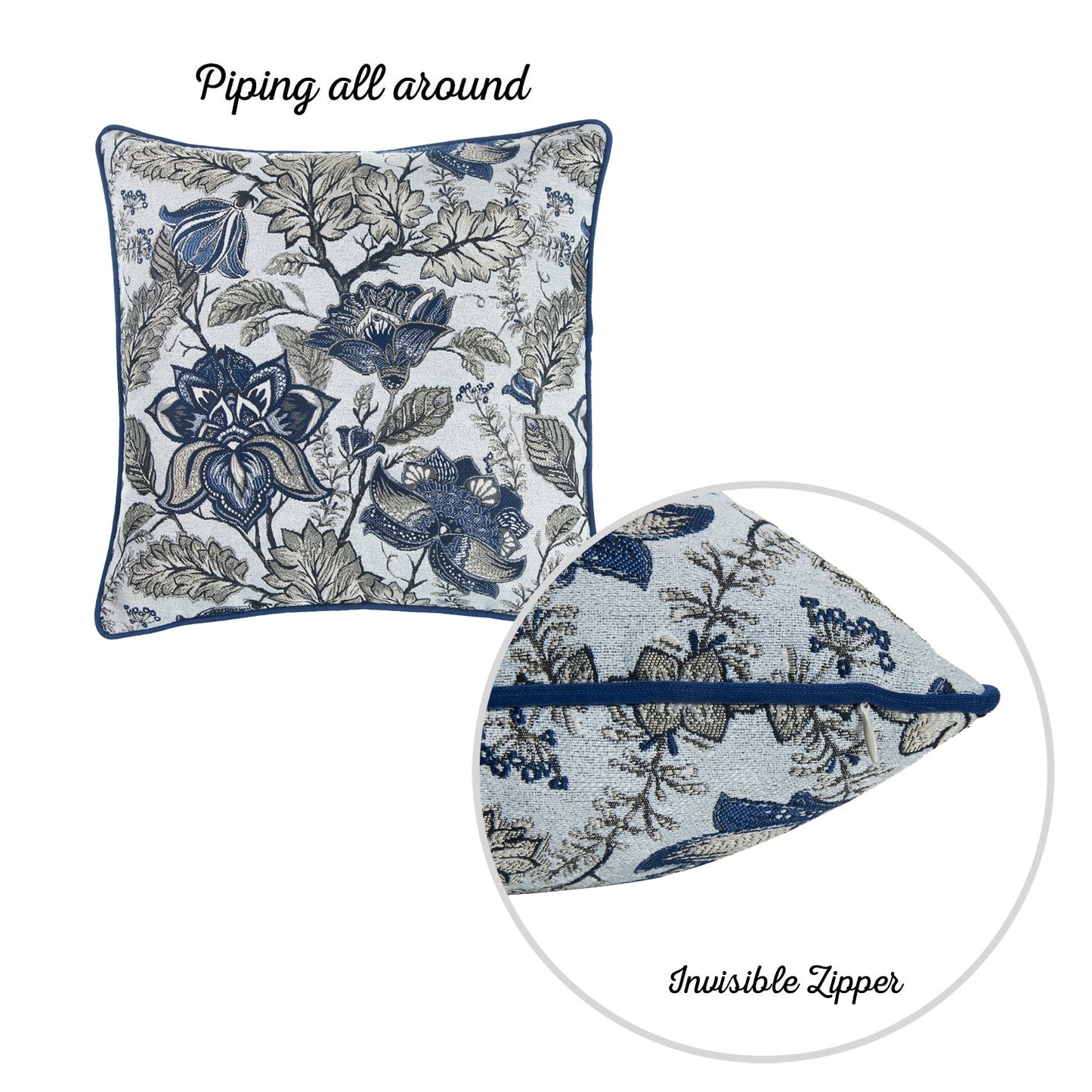 Jacquard Blue Square Throw Pillow Cover (Set of 4)
