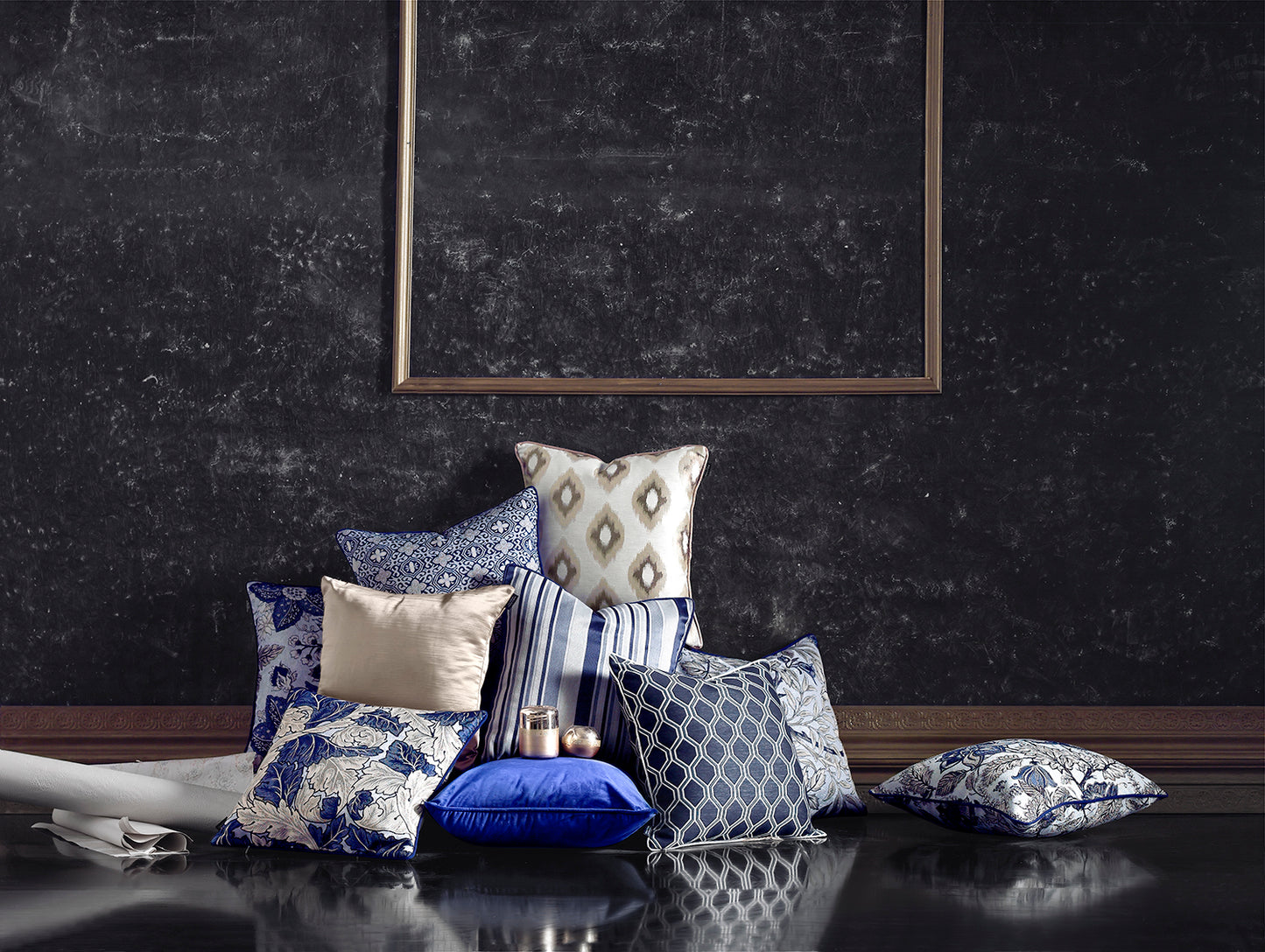 Jacquard Blue Square Throw Pillow Cover (Set of 4)