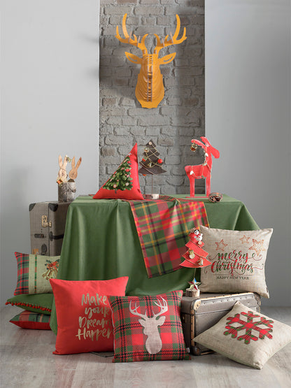 Merry Christmas Solid Green Decorative Tablecloth