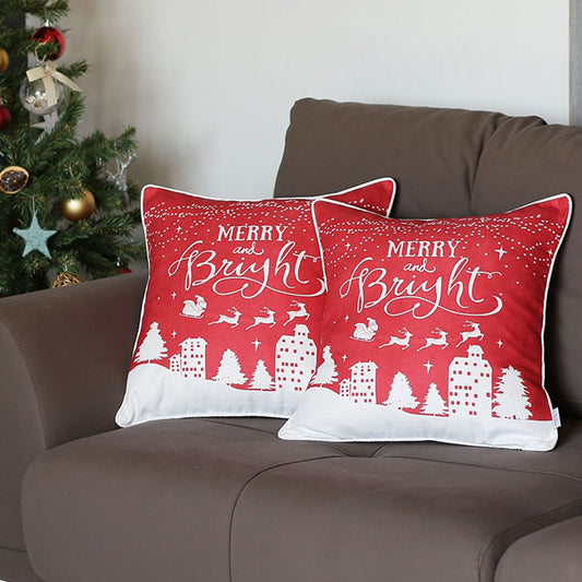 Christmas Night Decorative Throw Pillow Set of 2 Square 18" x 18" Red & White Square for Couch, Bedding