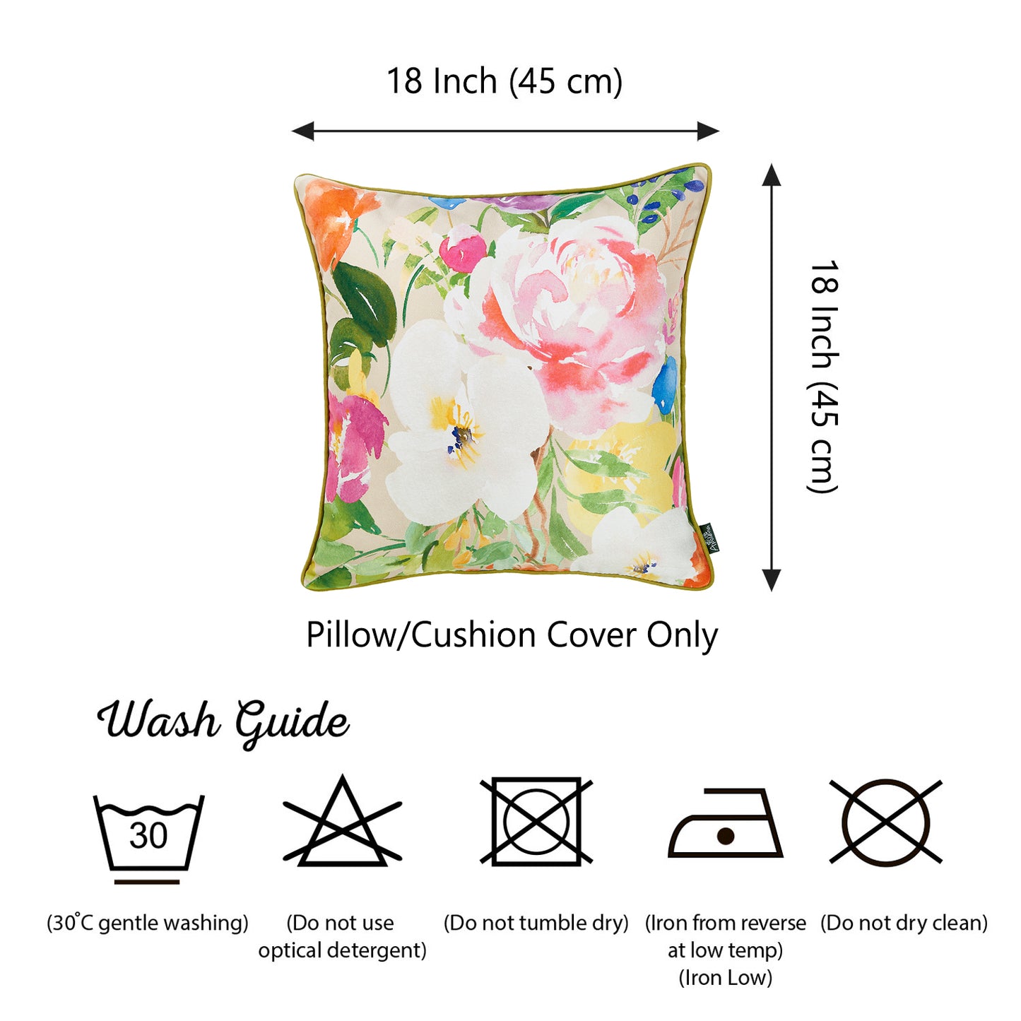 Watercolor Bouquet Square 18" Throw Pillow Cover  (Set of 2)