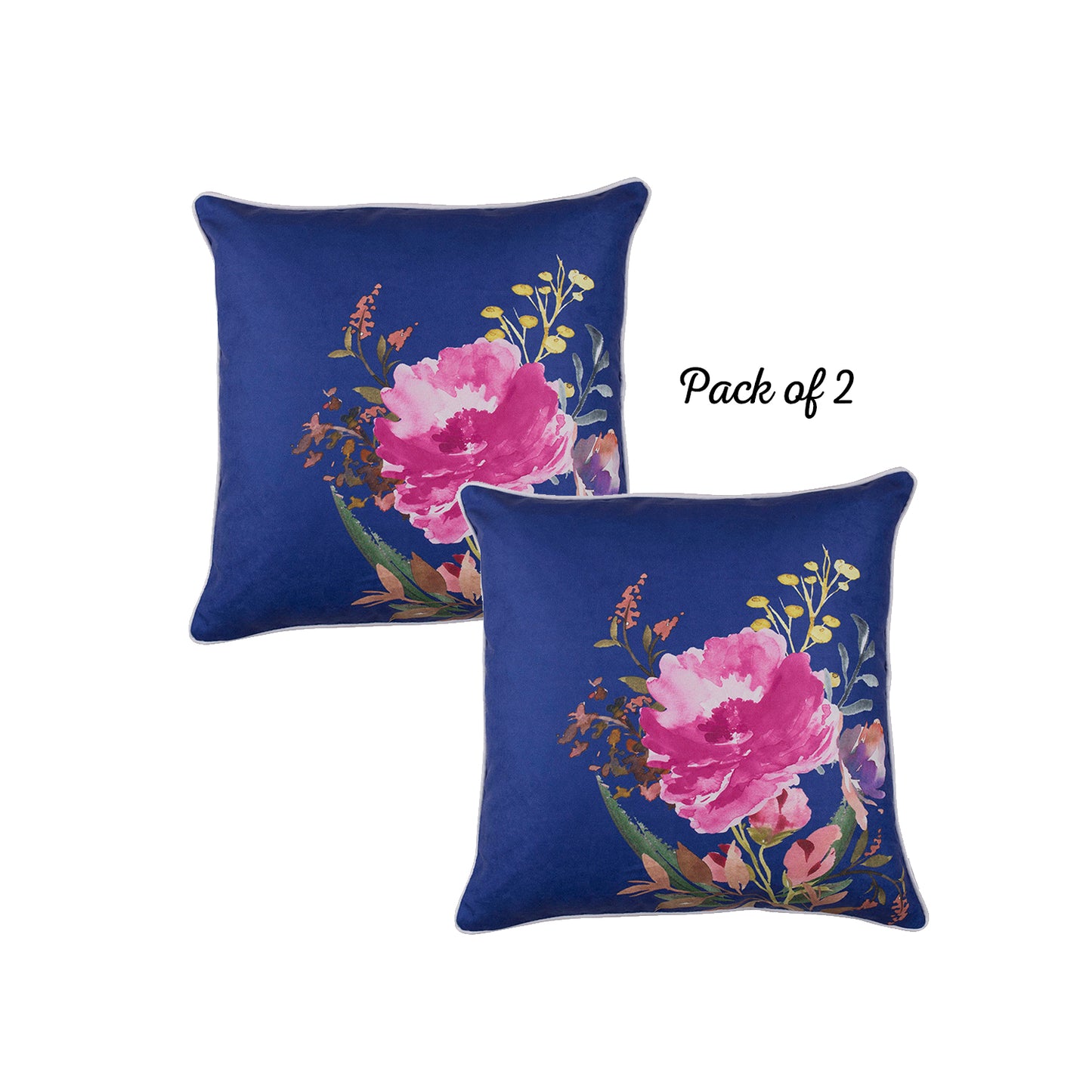 Blue Watercolor Flowers Throw Pillow Cover 18''x18" (2 pcs in set)