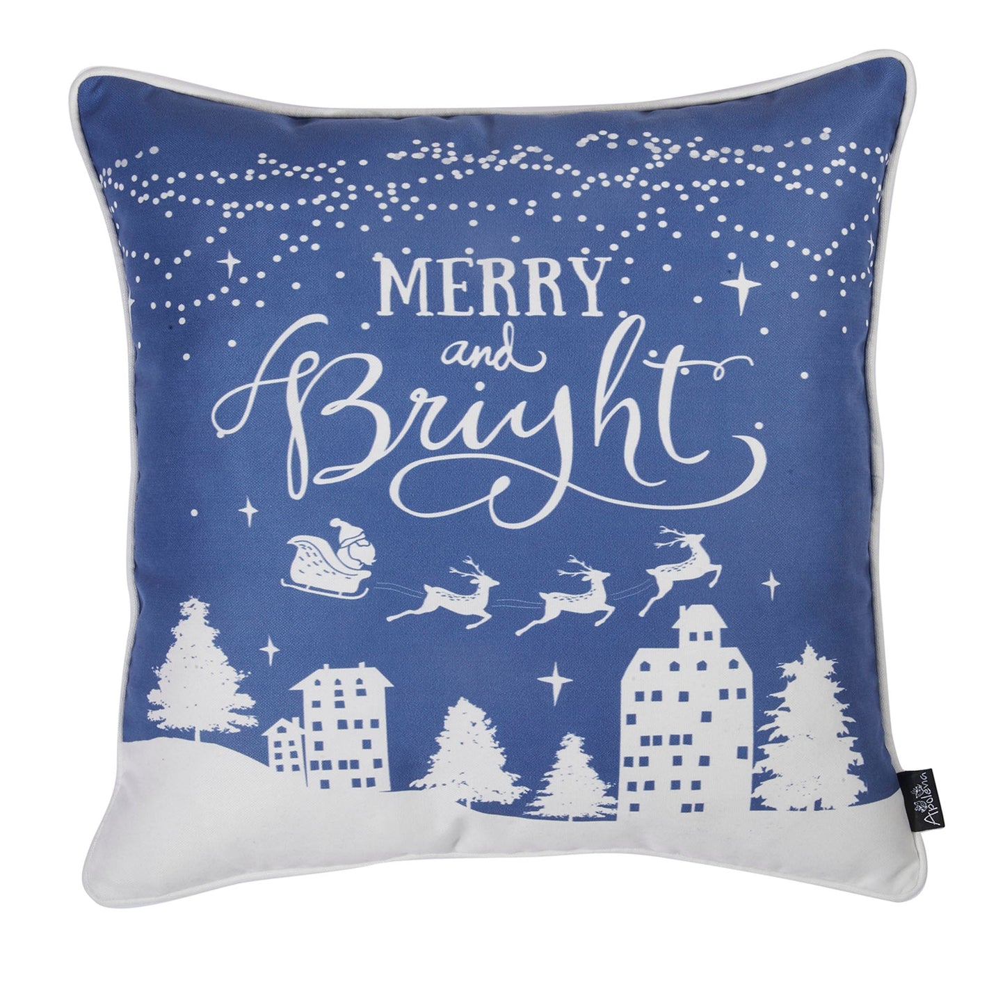 Christmas Themed Decorative Throw Pillow Set of 4 Square 18" x 18" Blue & White for Couch, Bedding