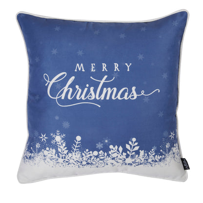 Decorative Christmas Themed Throw Pillow Cover Set of 4 Square 18" x 18" Blue & White for Couch, Bedding