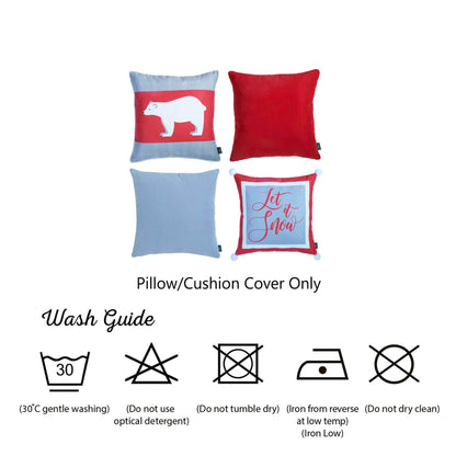 Decorative Christmas Themed Throw Pillow Cover Set of 4 Square 18" x 18" White & Red & Gray for Couch, Bedding