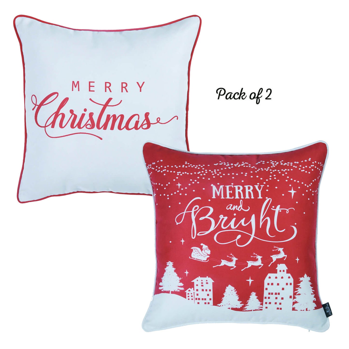 Decorative Merry Christmas Throw Pillow Cover Set of 2 Square 18" x 18" White & Red for Couch, Bedding