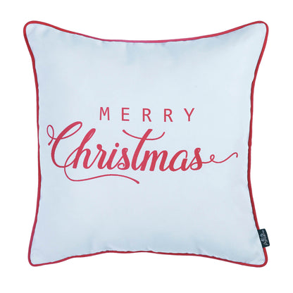 Decorative Merry Christmas Throw Pillow Cover Set of 2 Square 18" x 18" White & Red for Couch, Bedding