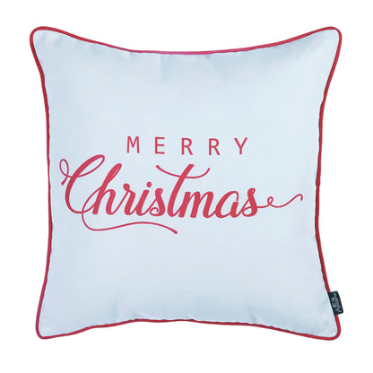 Merry Christmas Decorative Throw Pillow Set of 2 Square 18" x 18" White & Red for Couch, Bedding