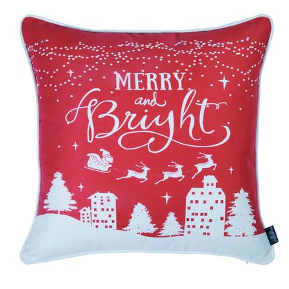 Decorative Merry Christmas Throw Pillow Cover Set of 2 Square 18" x 18" White & Red for Couch, Bedding