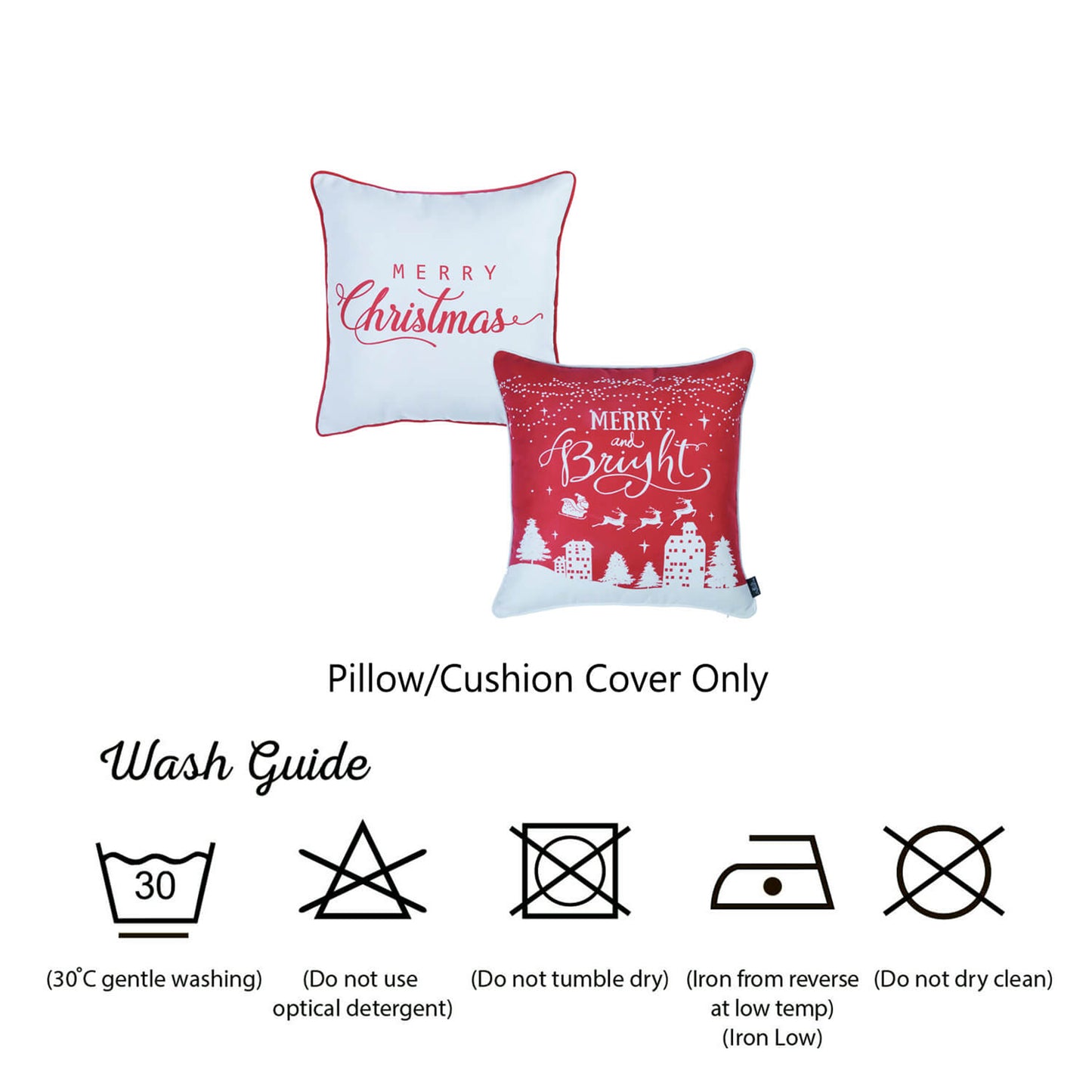 Decorative Merry Christmas Throw Pillow Cover Set of 2 Square 18" x 18" White & Red for Couch, Bedding