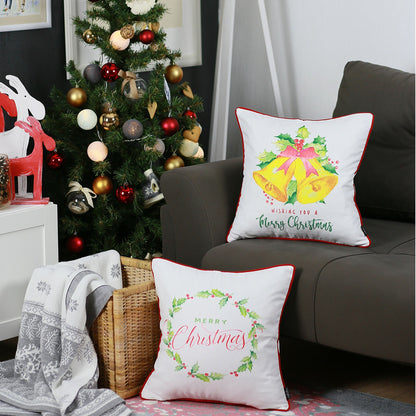 Christmas Bells & Quote Decorative Throw Pillow Set of 2 Square 18" x 18" White & Red for Couch, Bedding