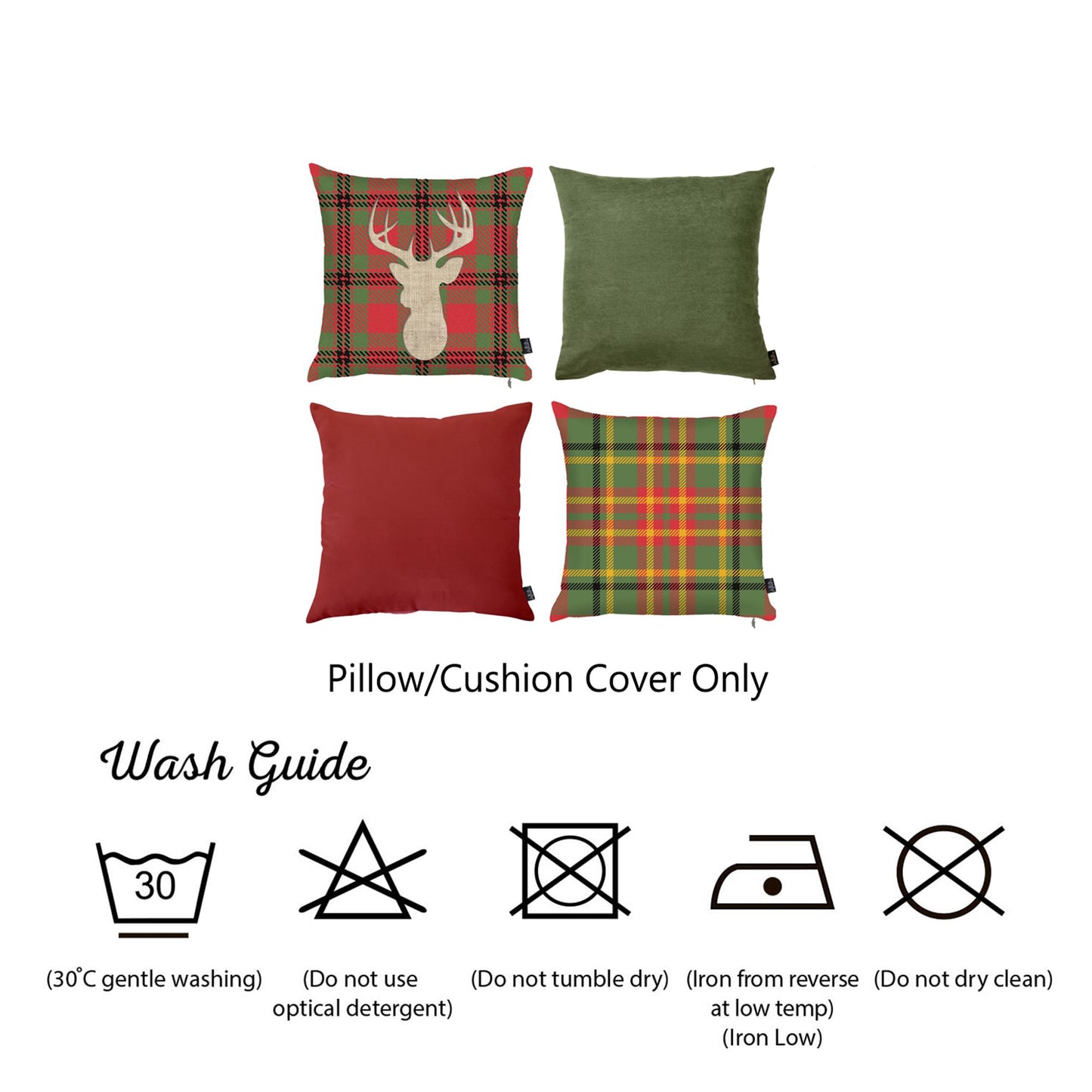 Decorative Christmas Themed Throw Pillow Cover Set of 4 Square 18" x 18" Red & Green for Couch, Bedding