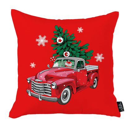 Christmas Themed Decorative Throw Pillow Set of 4 Square 18" x 18" White & Red for Couch, Bedding