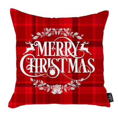 Christmas Themed Decorative Throw Pillow Set of 4 Square 18" x 18" White & Red for Couch, Bedding