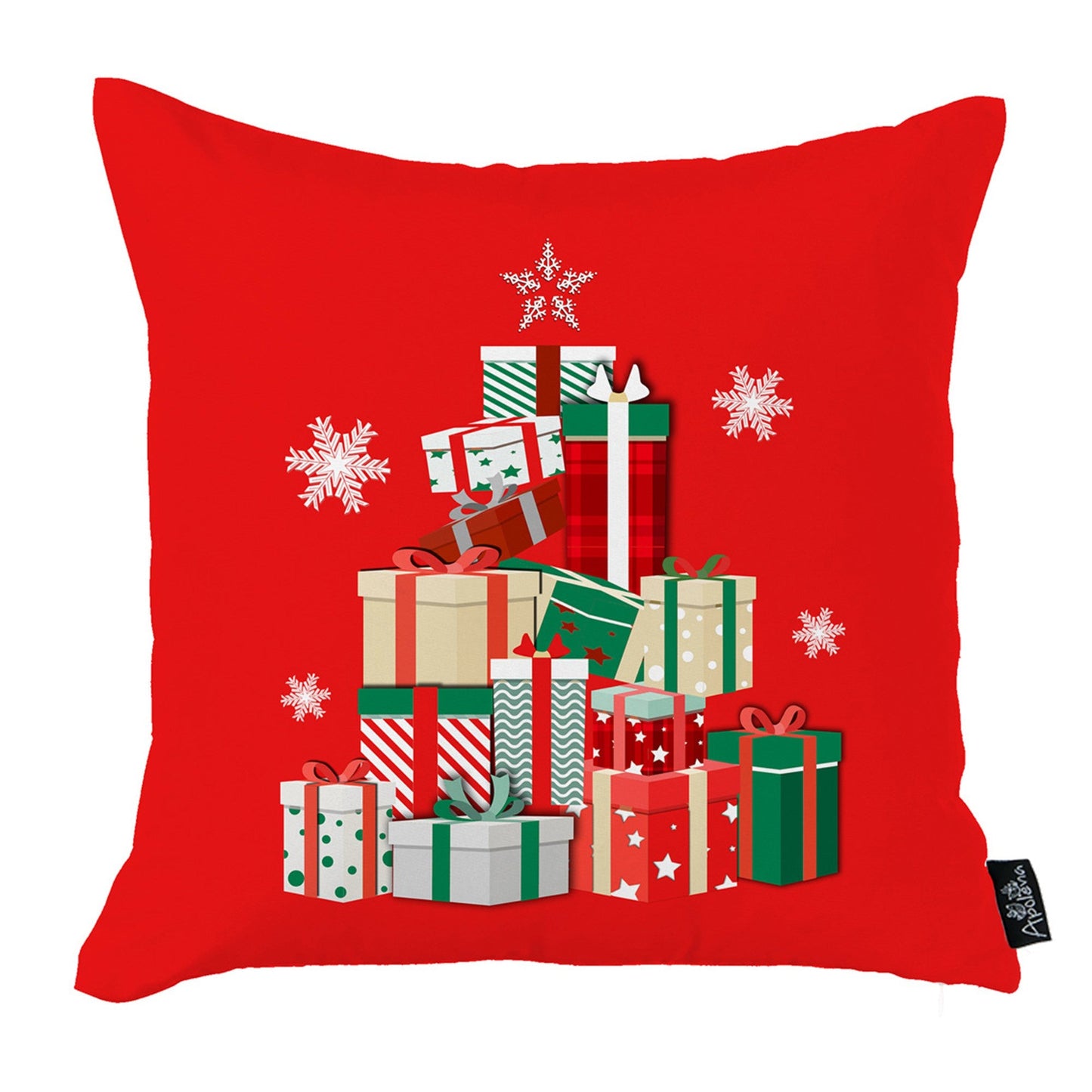 Christmas Themed Decorative Throw Pillow Set of 4 Square 18" x 18" White & Red for Couch, Bedding