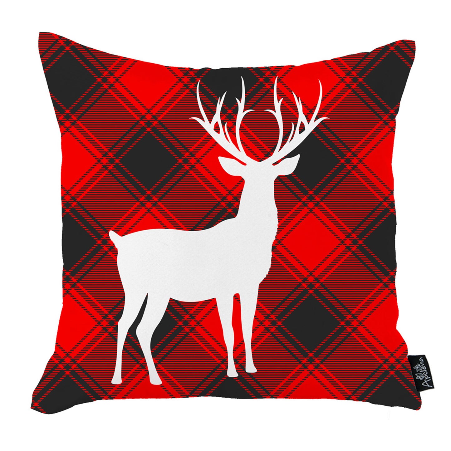 Decorative Christmas Themed Throw Pillow Cover Set of 4 Square 18" x 18" White & Red for Couch, Bedding