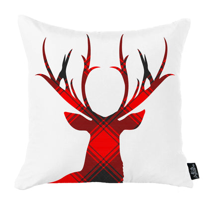 Christmas Themed Decorative Throw Pillow Set of 4 Square 18" x 18" White & Red for Couch, Bedding