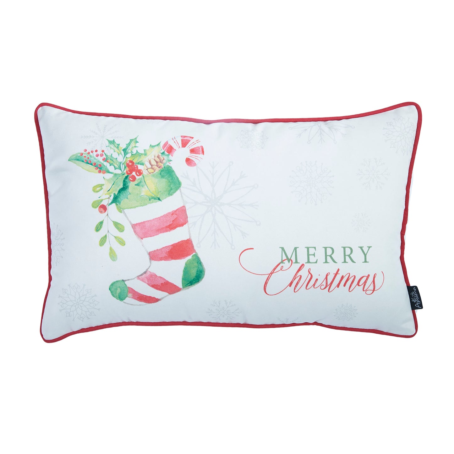 Decorative Christmas Themed Throw Pillow Cover Set of 2 Lumbar 12" x 20" White & Red for Couch, Bedding