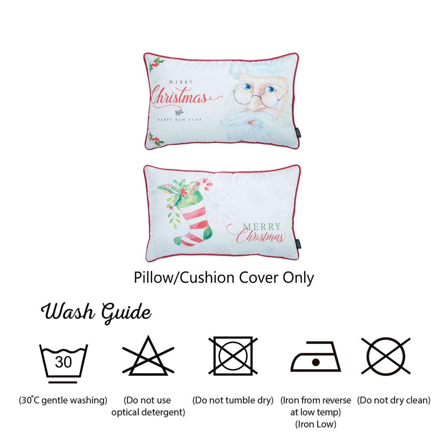 Decorative Christmas Themed Throw Pillow Cover Set of 2 Lumbar 12" x 20" White & Red for Couch, Bedding