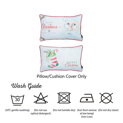 Decorative Christmas Themed Throw Pillow Cover Set of 2 Lumbar 12" x 20" White & Red for Couch, Bedding