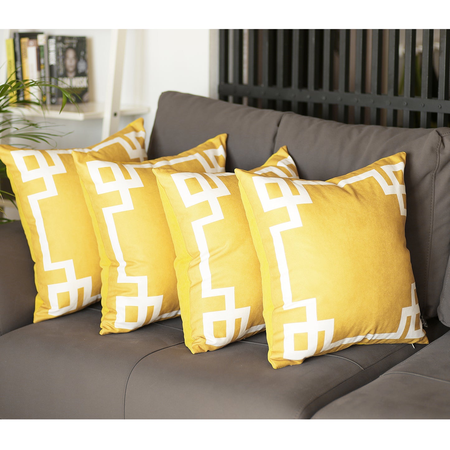 Geometric Yellow&White Square Throw Pillow Cover (Set of 4)