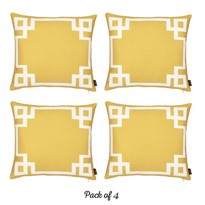 Geometric Yellow&White Square Throw Pillow Cover (Set of 4)