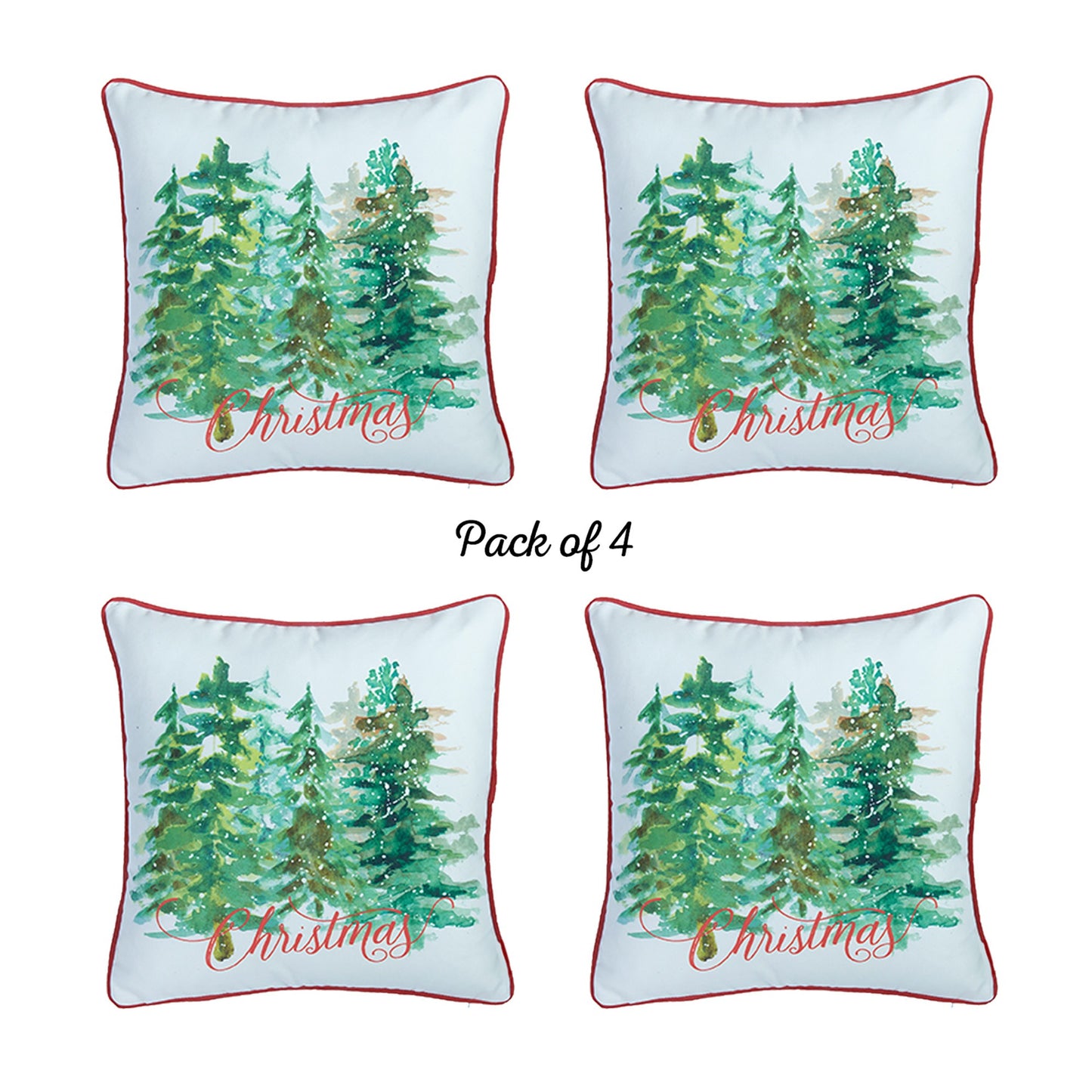 Decorative Christmas Trees Throw Pillow Cover Set of 4 Square 18" x 18" White & Green for Couch, Bedding