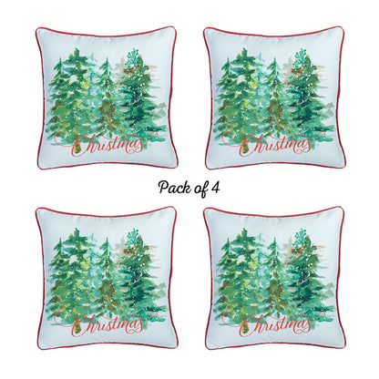 Decorative Christmas Trees Throw Pillow Cover Set of 4 Square 18" x 18" White & Green for Couch, Bedding