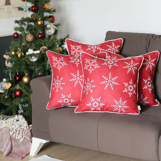 Decorative Christmas Snowflakes Throw Pillow Cover Set of 4 Square 18" x 18" for Couch, Bedding