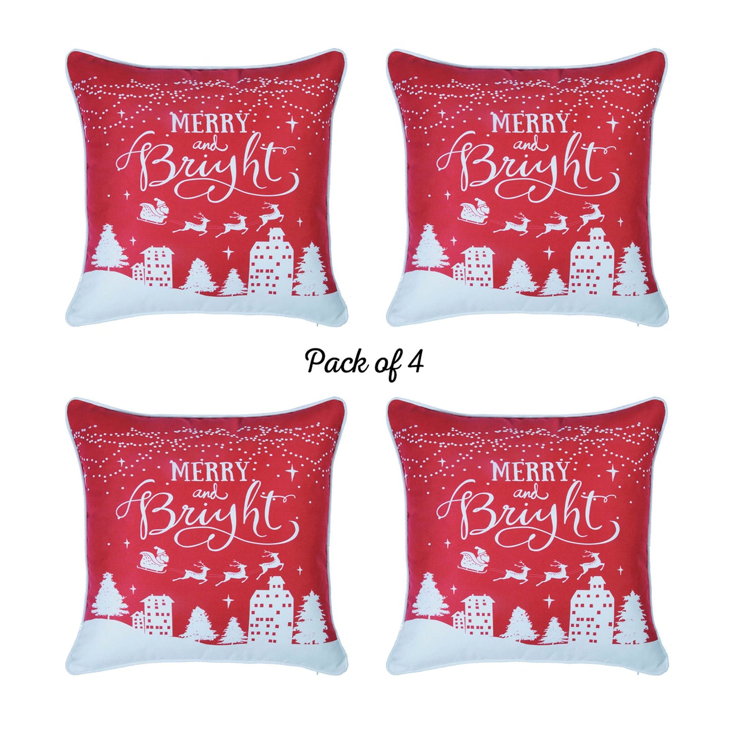 Decorative Christmas Night Throw Pillow Cover Set of 4 Square 18" x 18" Red & White for Couch, Bedding