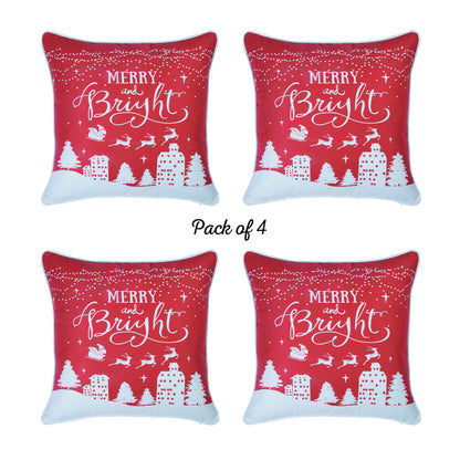 Decorative Christmas Night Throw Pillow Cover Set of 4 Square 18" x 18" Red & White for Couch, Bedding