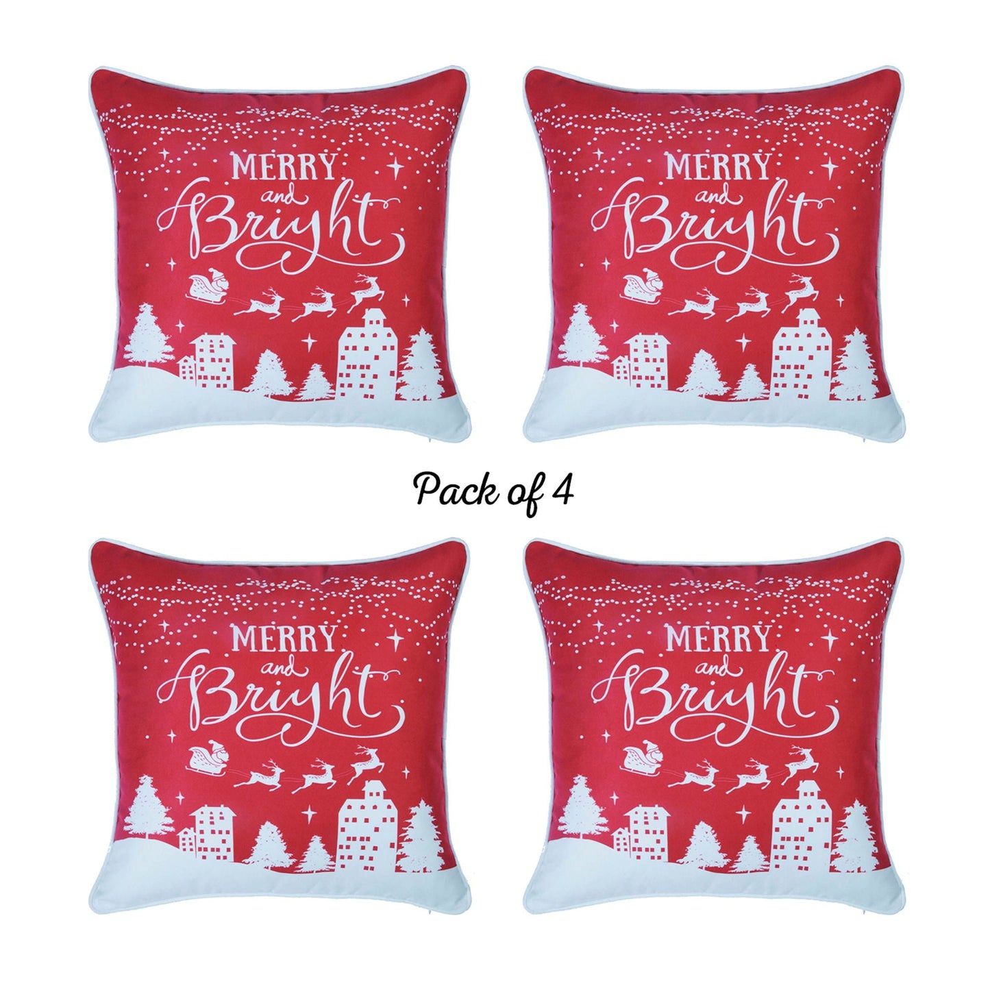 Christmas Night Decorative Throw Pillow Set of 4 Square 18" x 18" Red & White Square for Couch, Bedding