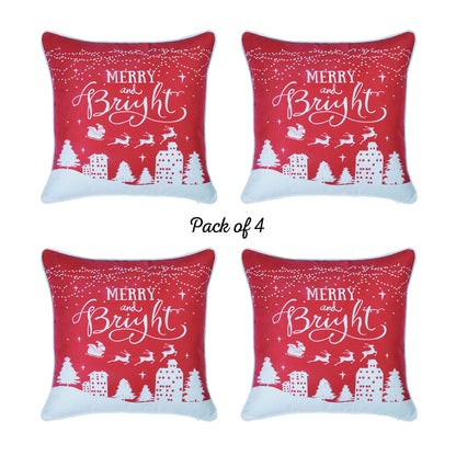 Christmas Night Decorative Throw Pillow Set of 4 Square 18" x 18" Red & White Square for Couch, Bedding