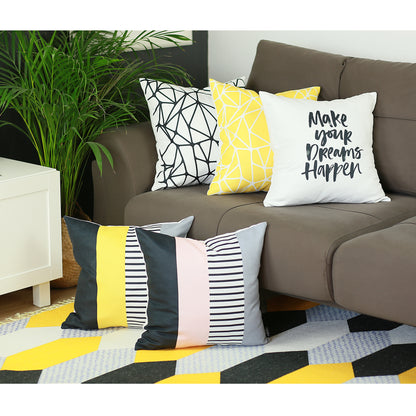 Scandi Yellow Mix Colored Stripes Square 18" Throw Pillow Cover (Set of 4)