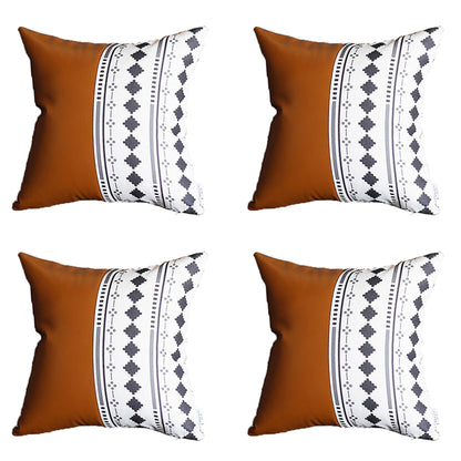 Boho Set of 4 Handcrafted Decorative Throw Pillow Cover Vegan Faux Leather Geometric for Couch, Bedding