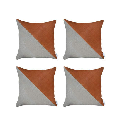 Bohemian Set of 4 Handmade Decorative Throw Pillow Vegan Faux Leather Solid 18" x 18" Square for Couch, Bedding