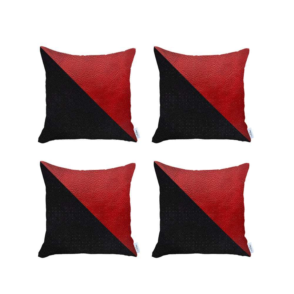 Bohemian Set of 4 Handmade Decorative Throw Pillow Vegan Faux Leather Solid 18" x 18" Square for Couch, Bedding