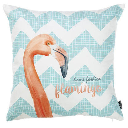 Tropical Blue Flamingo Printed Decorative Throw Pillow Cover Home Decor 18''x 18''